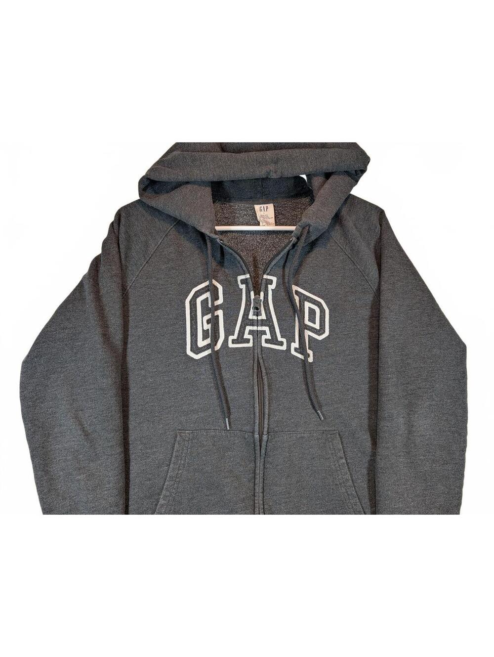 Gap Logo Full Zip Hoodie Flag Spellout Gray Fleece Sweatshirt Womens Size Large